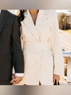 Because of Alice BOA Cream 100% Cotton Boucle Blazer Dress Belt